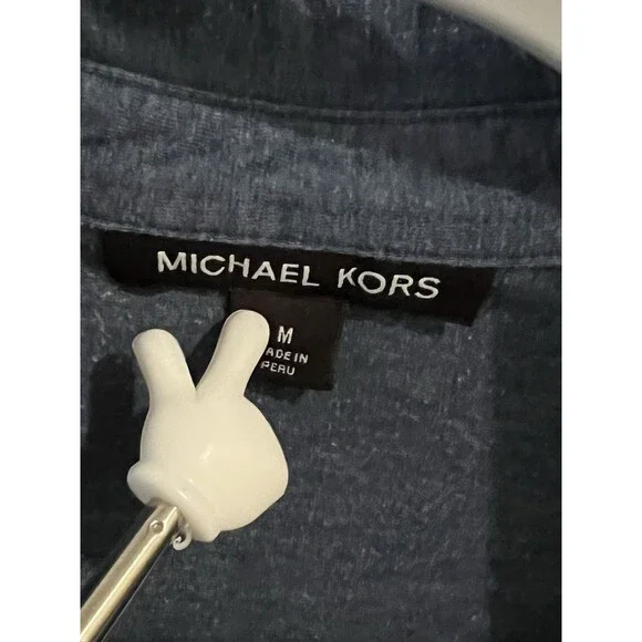 Michael Kors Polo Shirt Mens Medium Blue Embroidered Logo Collared Short Sleeve - Picture 5 of 9